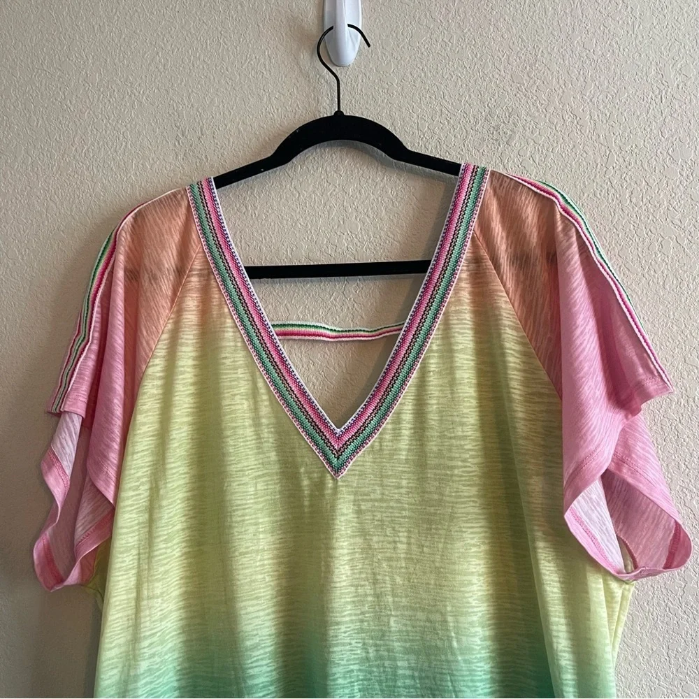 Pitusa Ombre V Back Dress Rainbow Low Back Short Sleeve Boho Womens One Size - Picture 3 of 11